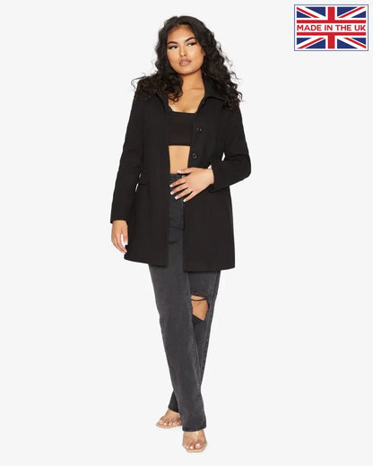 Womens Wool Blend Hip Length Covert Coat Black / Uk 8/eu 36/us 4