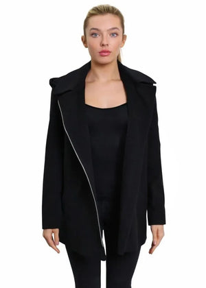De La Creme - Women's Wool Blend Zip Up Hooded Coat