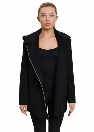 De La Creme - Women's Wool Blend Zip Up Hooded Coat
