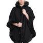 De La Creme - Womens Wool & Cashmere Blend Fur Lined Hooded Cape