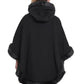 De La Creme - Womens Wool & Cashmere Blend Fur Lined Hooded Cape