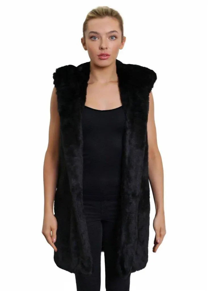 De La Creme - Women's Faux Fur Hooded Gilet