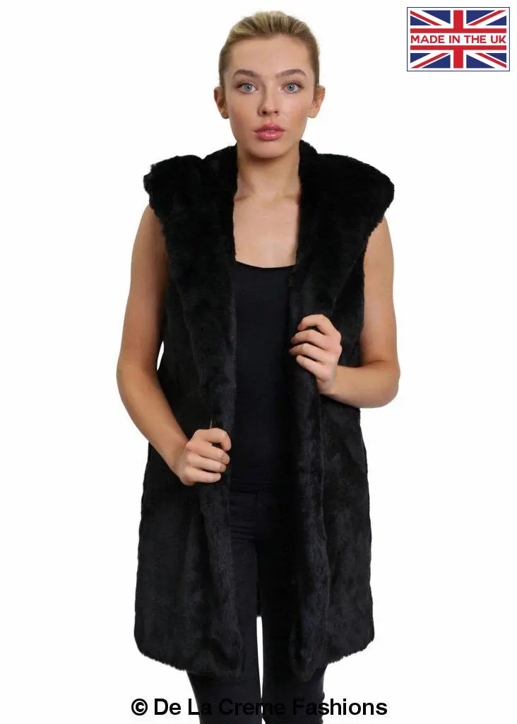 De La Creme Womens Faux Fur Hooded Gilet