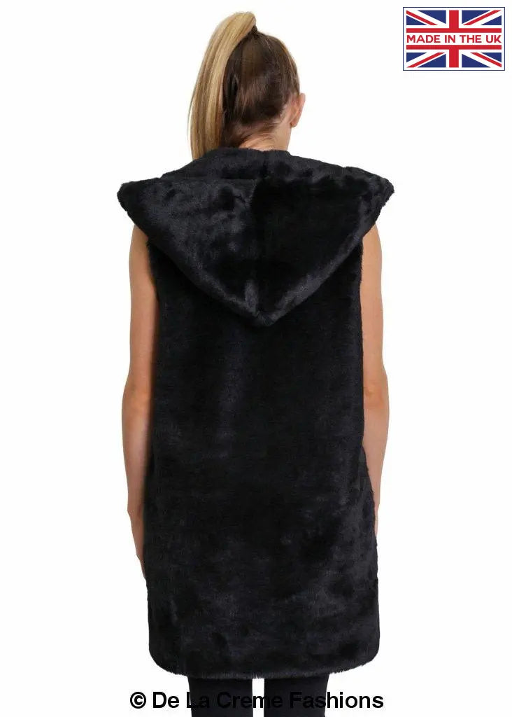 Black faux fur gilet with hood deals