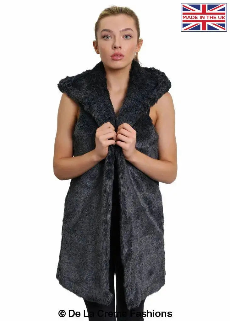 Faux fur hooded vest womens sale