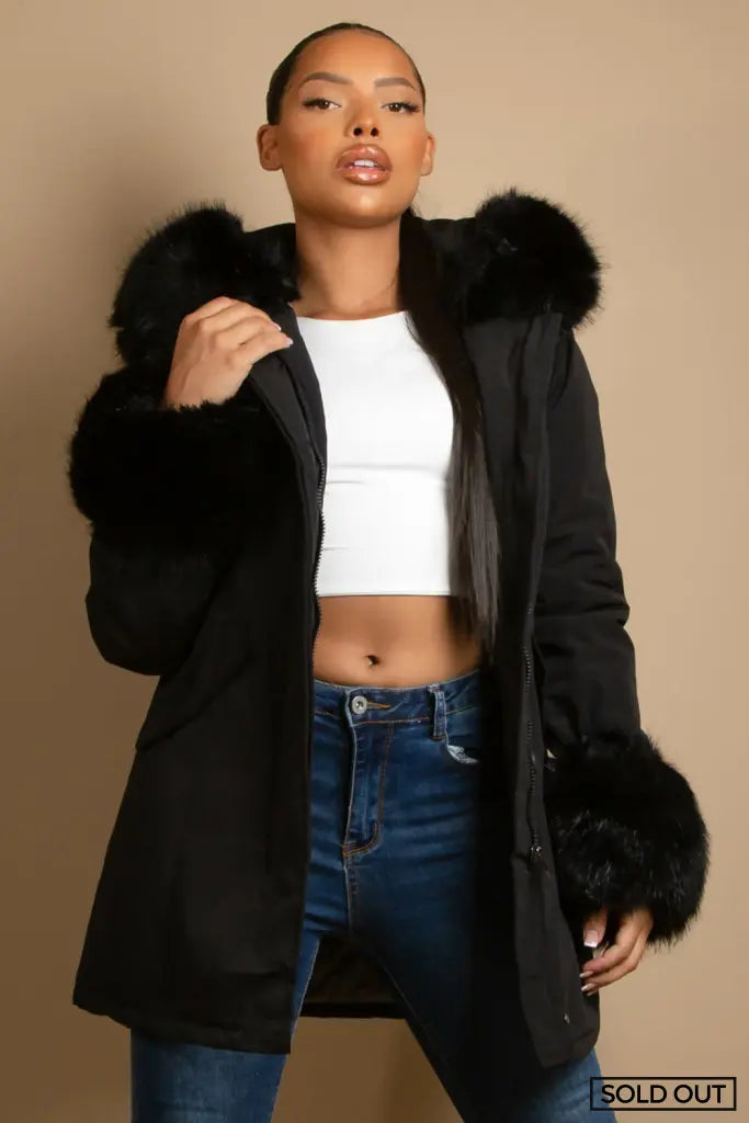 Black parka faux fur hood sales