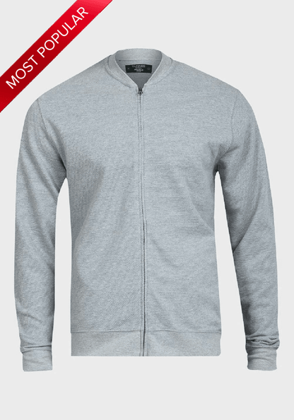 De La Creme MAN - Pique Grey Long Sleeve Zip-up Bomber Jacket