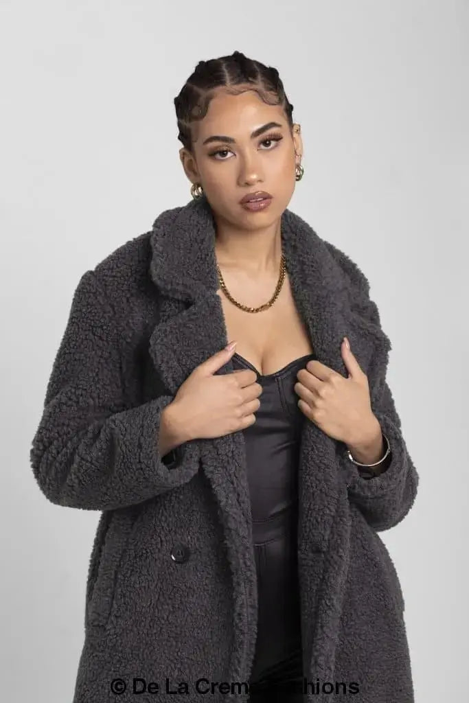 Dark grey teddy coat online