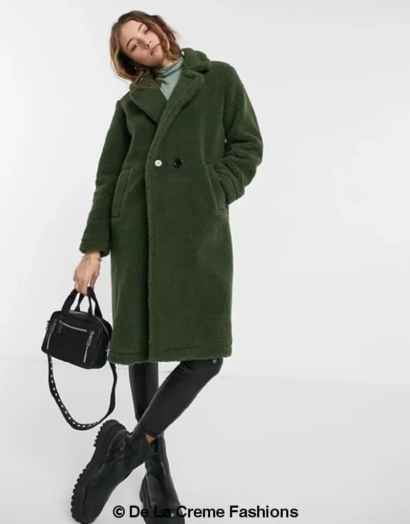 Jackie Double Breasted Borg Teddy Midi Coat