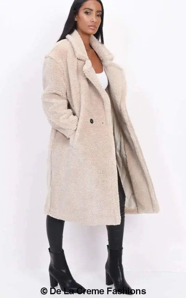 Long beige teddy coat shop