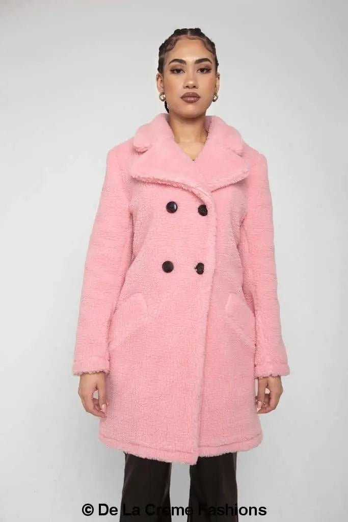 Janine Teddy Coat With Double Breasted Fit