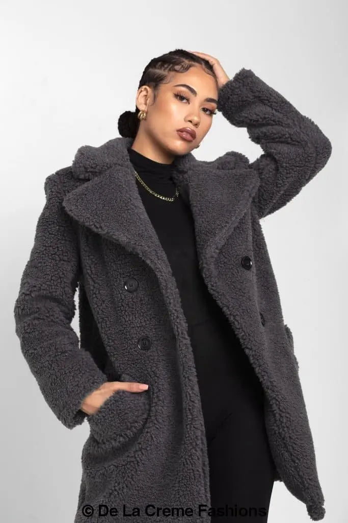 Janine Teddy Coat With Double Breasted Fit