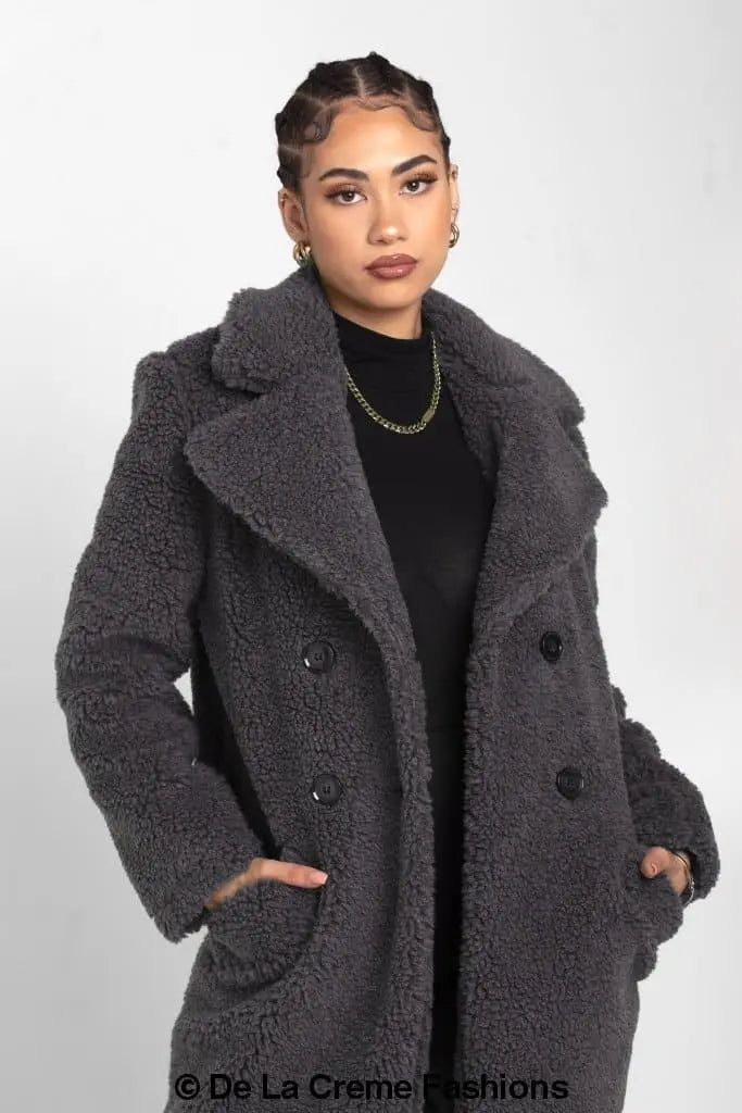 Janine Teddy Coat With Double Breasted Fit