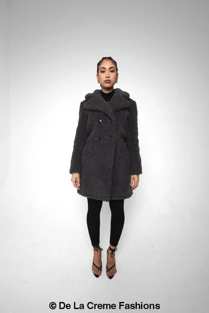 Janine Teddy Coat With Double Breasted Fit