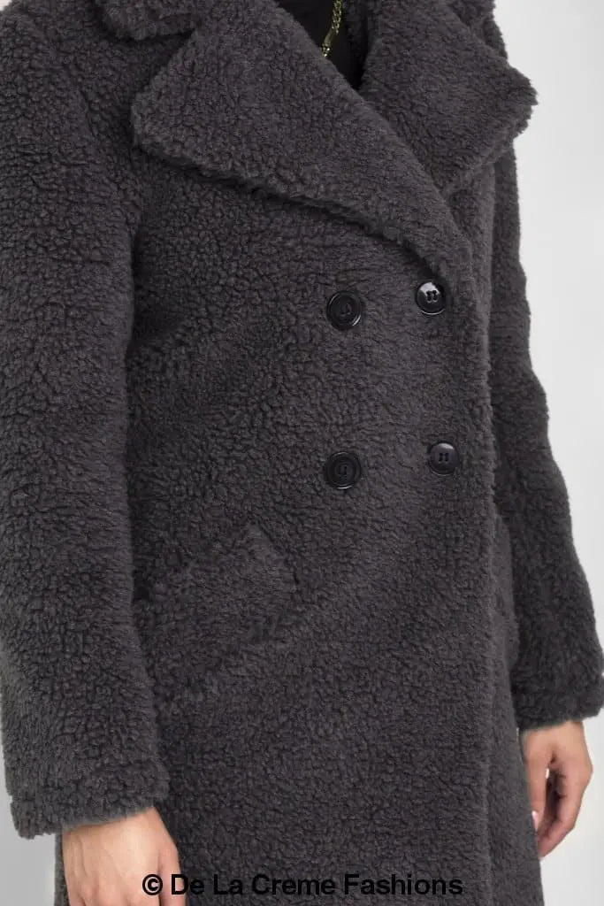 Janine Teddy Coat With Double Breasted Fit