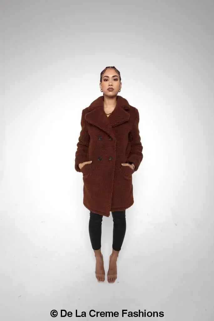 Janine Teddy Coat With Double Breasted Fit