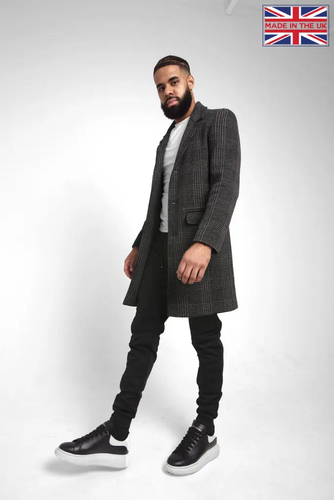 Mens Single Breasted Check Design Overcoat Coats & Jackets