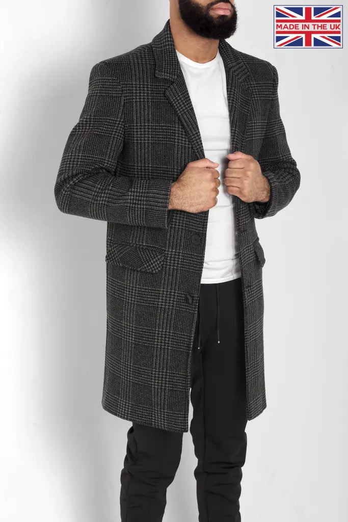 Mens Single Breasted Check Design Overcoat Coats & Jackets