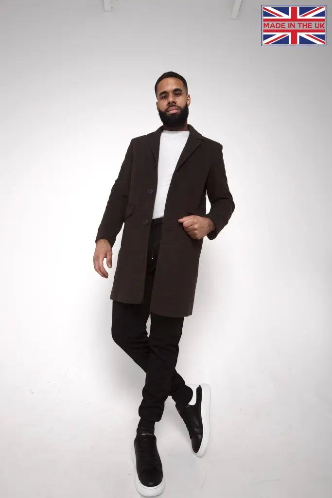 Mens Single Breasted Check Design Overcoat Coats & Jackets