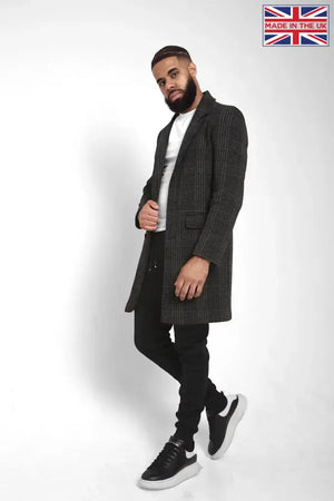 Mens Single Breasted Check Design Overcoat Coats & Jackets