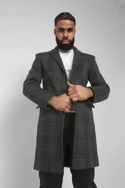De La Creme Mens Single Breasted Check Design Overcoat