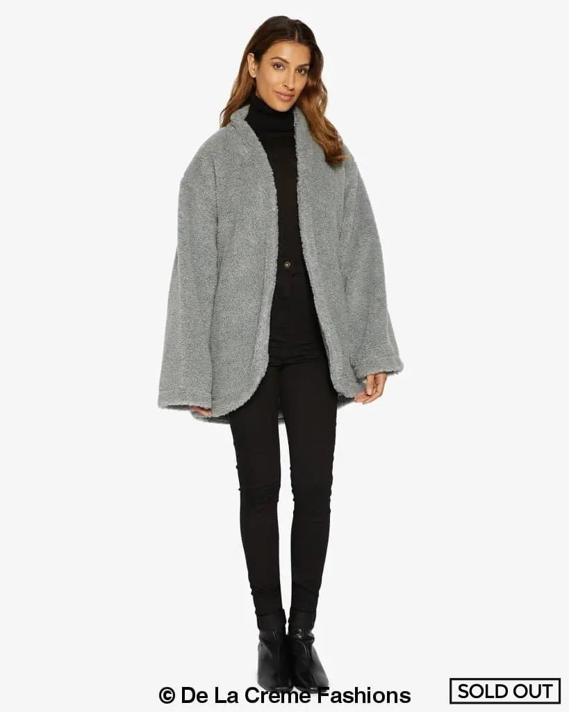 Jenna Open Front Belted Teddy Coat