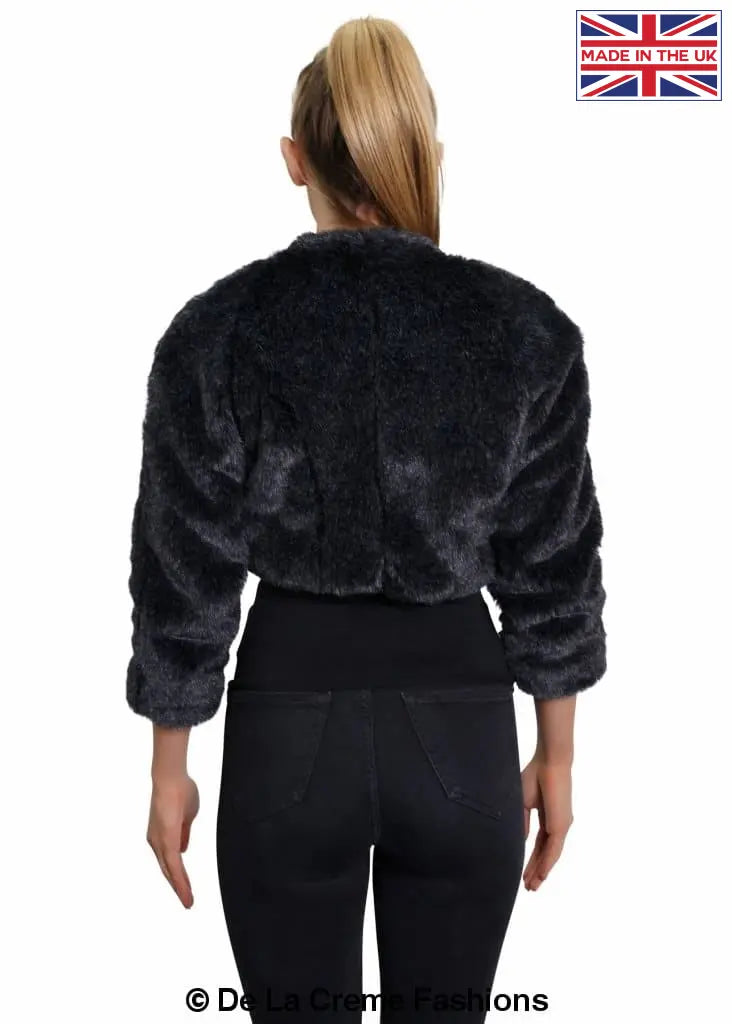 De La Creme - Womens Open Front Faux Fur Bolero Shrug Ladies Cropped Jacket