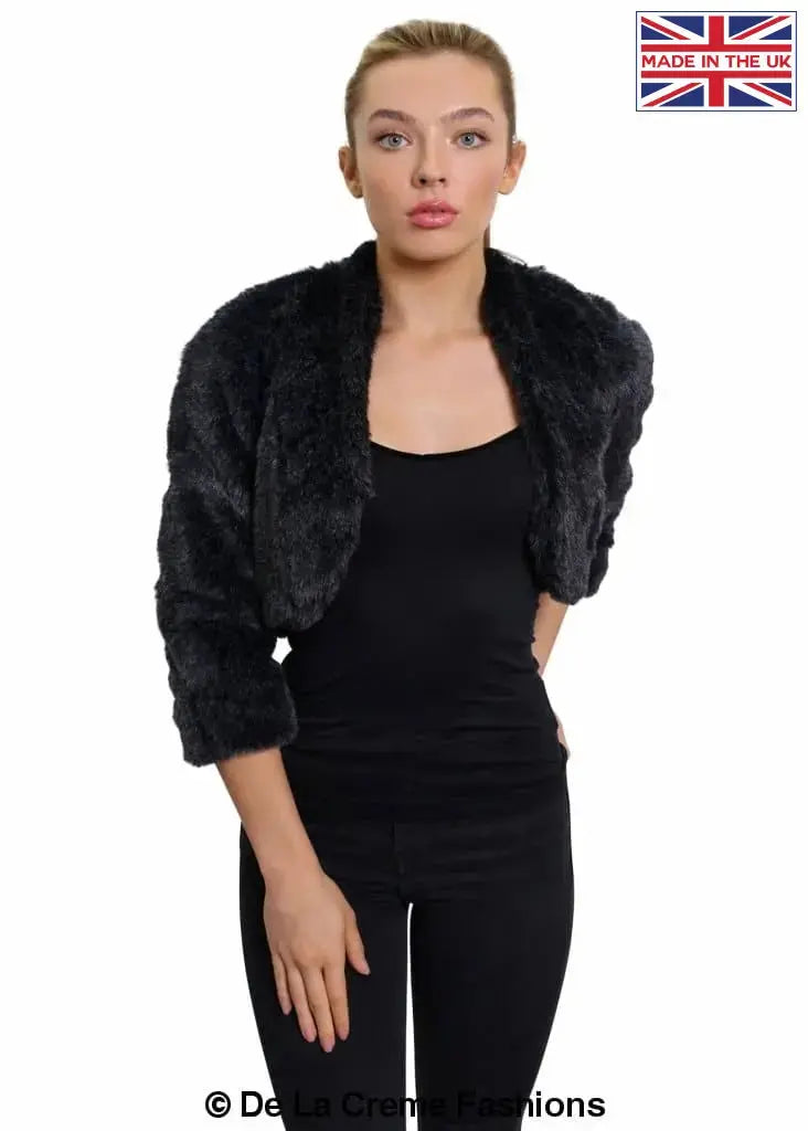 De La Creme Womens Open Front Faux Fur Bolero