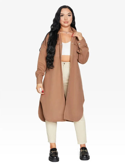 Oversized Longline Shacket Camel / One Size (Fits Uk 8 - 14)