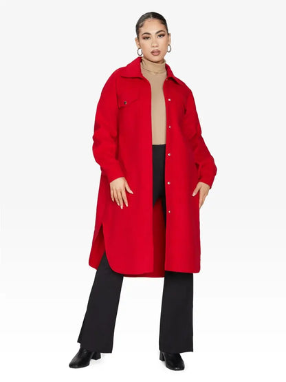 Oversized Longline Shacket Red / One Size (Fits Uk 8 - 14)