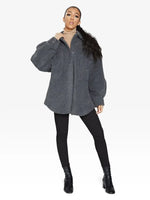 Oversized Patch Pocket Borg Teddy Shacket Grey / One Size (Fits Uk 8 - 14)