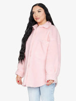 Oversized Patch Pocket Borg Teddy Shacket Pink / One Size (Fits Uk 8 - 14)