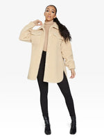 Oversized Stud Button Borg Teddy Shacket Beige / One Size (Fits Uk 8-14)