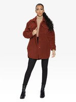 Oversized Stud Button Borg Teddy Shacket Brown / One Size (Fits Uk 8-14)