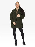 Oversized Stud Button Borg Teddy Shacket Olive / One Size (Fits Uk 8-14)