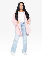 Oversized Stud Button Borg Teddy Shacket Pink / One Size (Fits Uk 8-14)