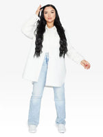 Oversized Stud Button Borg Teddy Shacket White / One Size (Fits Uk 8-14)