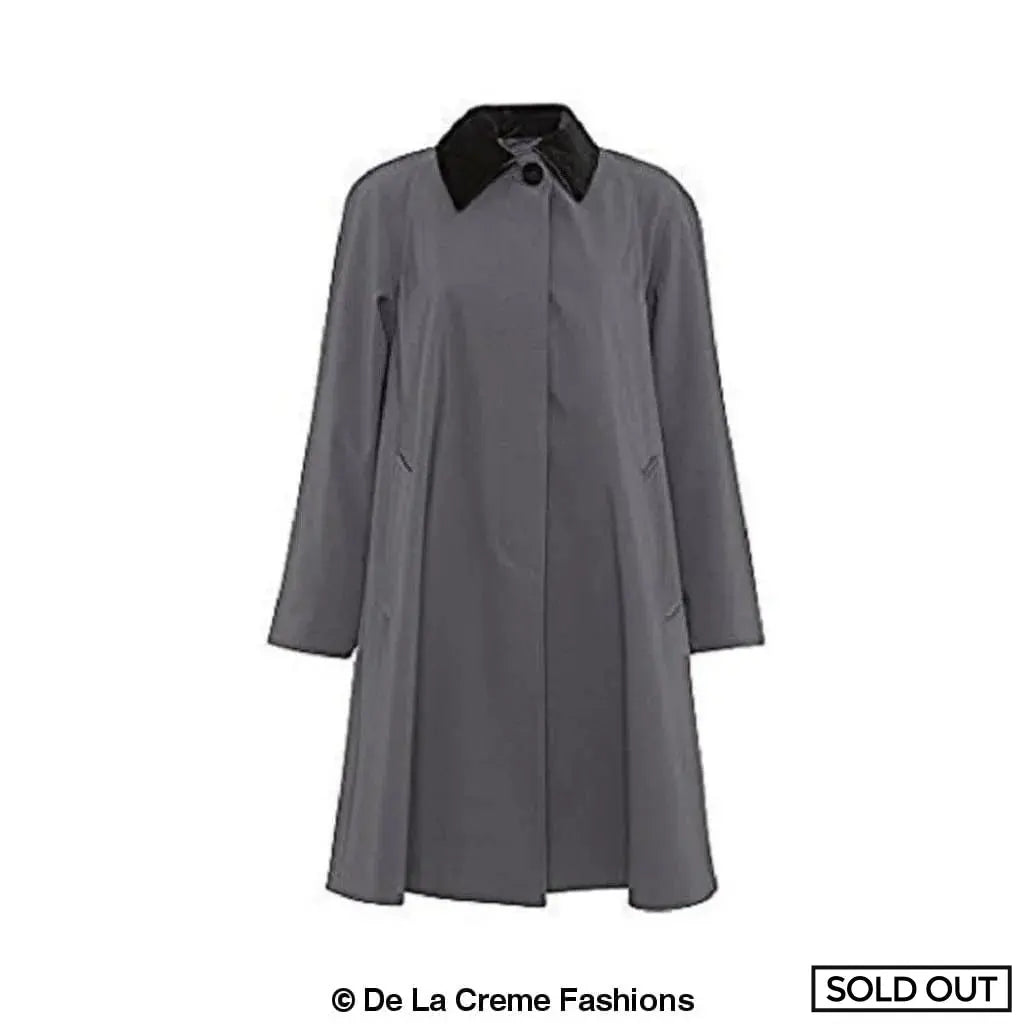 De La Creme Womens Oversized Velvet Trim Lightweight Swing Coat