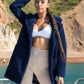 De La Creme Womens Stud Button Borg Teddy Coat Navy / Uk 8/eu 36/us 4