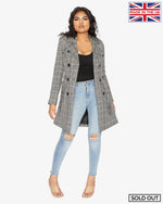 De La Creme Womens Wool Blend Check Double Breasted Military Coat Black/white / Uk 10/eu 38/us 6