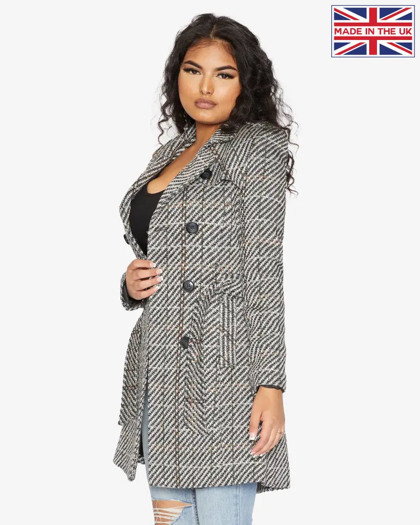 De La Creme Womens Wool Blend Check Double Breasted Military Coat Coats & Jackets