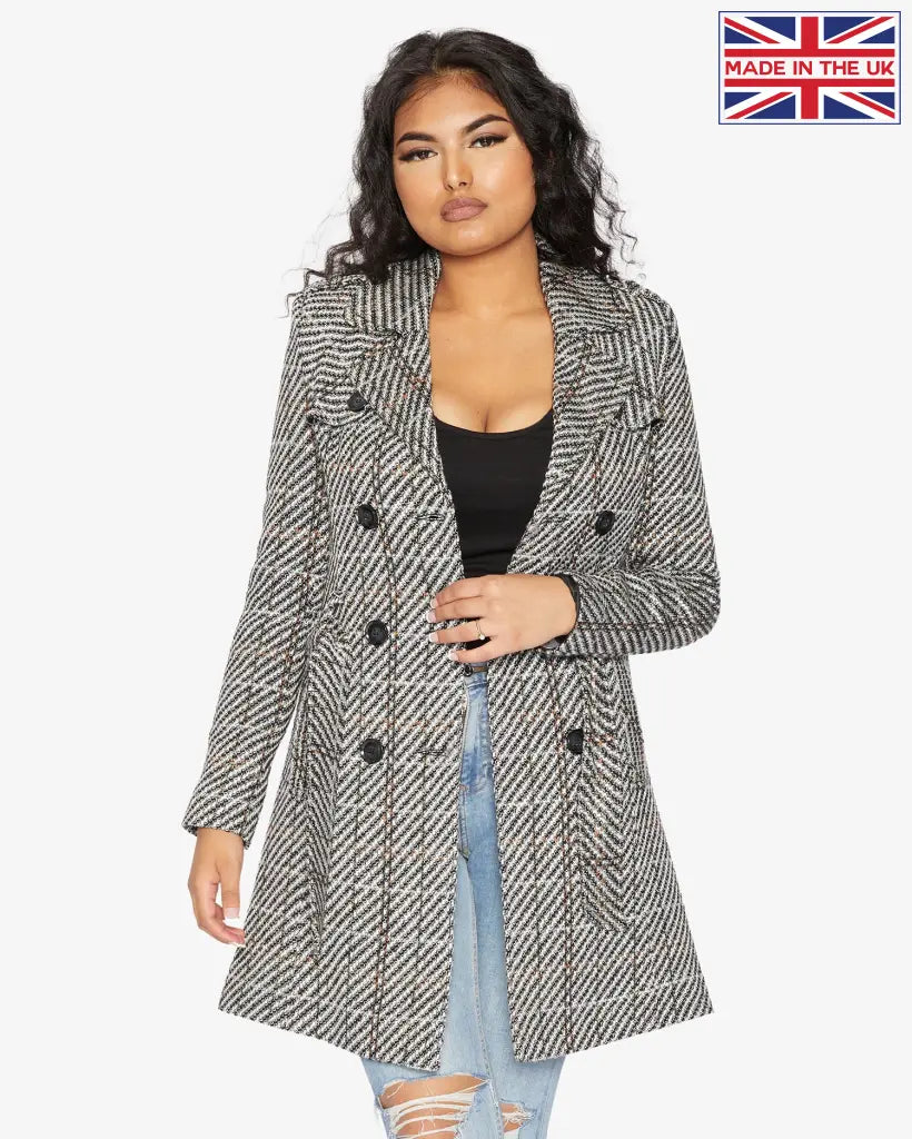 De La Creme Womens Wool Blend Check Double Breasted Military Coat Coats & Jackets