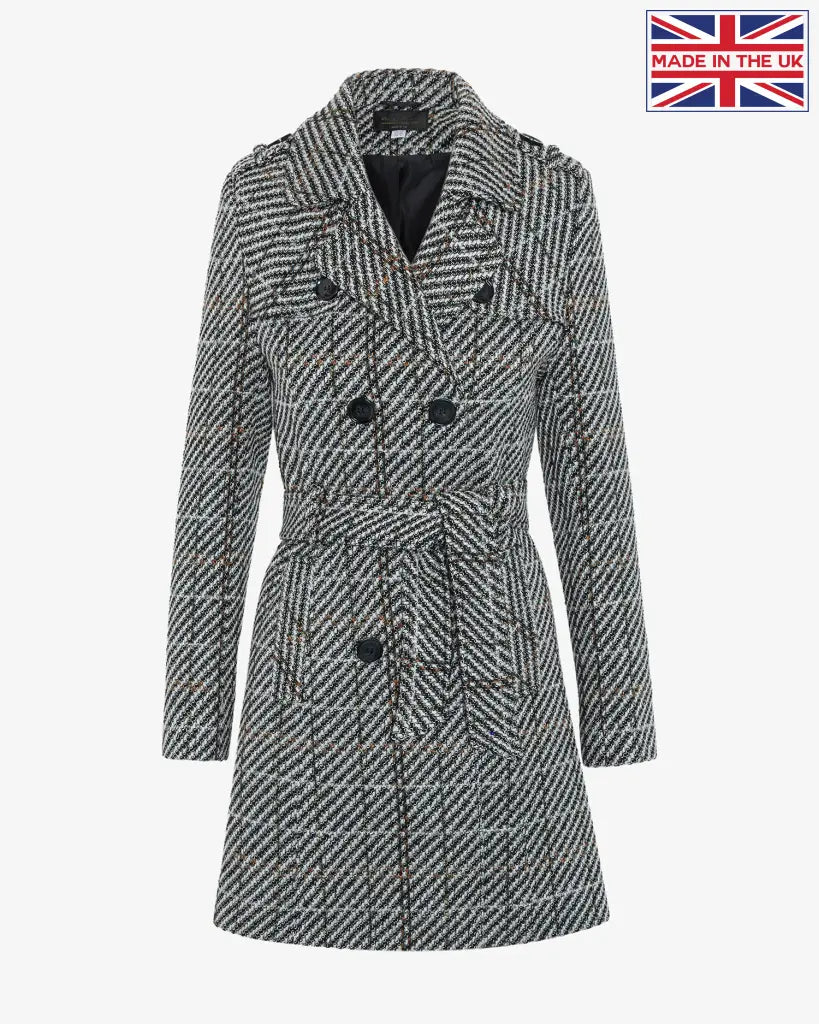 De La Creme Womens Wool Blend Check Double Breasted Military Coat Coats & Jackets