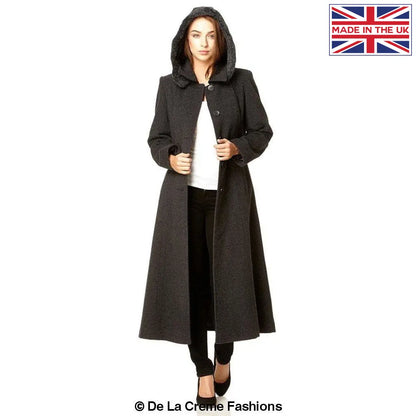 De La Creme - Womens Wool Blend Faux Fur Trim Hooded Long Coat