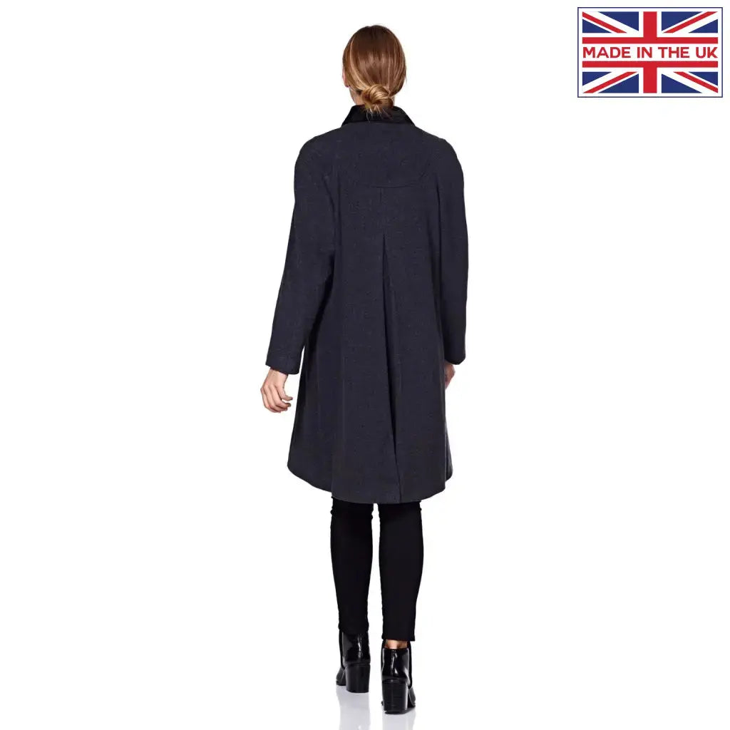 De La Creme Womens Wool Blend Oversized Velvet Trim Swing Coat