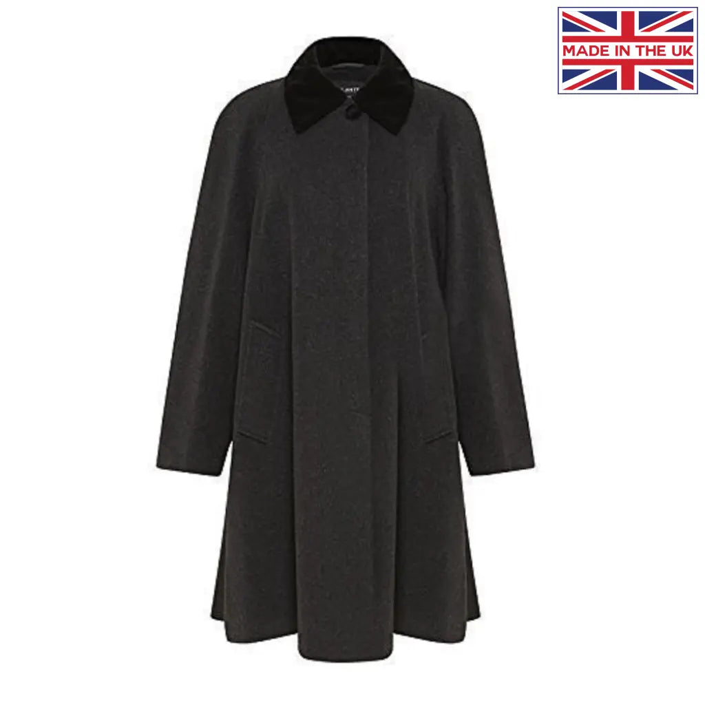 Wool Blend Oversized Velvet Trim Swing Coat