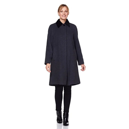 Wool Blend Oversized Velvet Trim Swing Coat