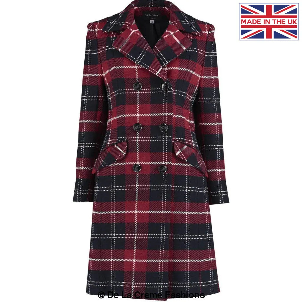 De La Creme - Womens Tartan Check Double Breasted Coat