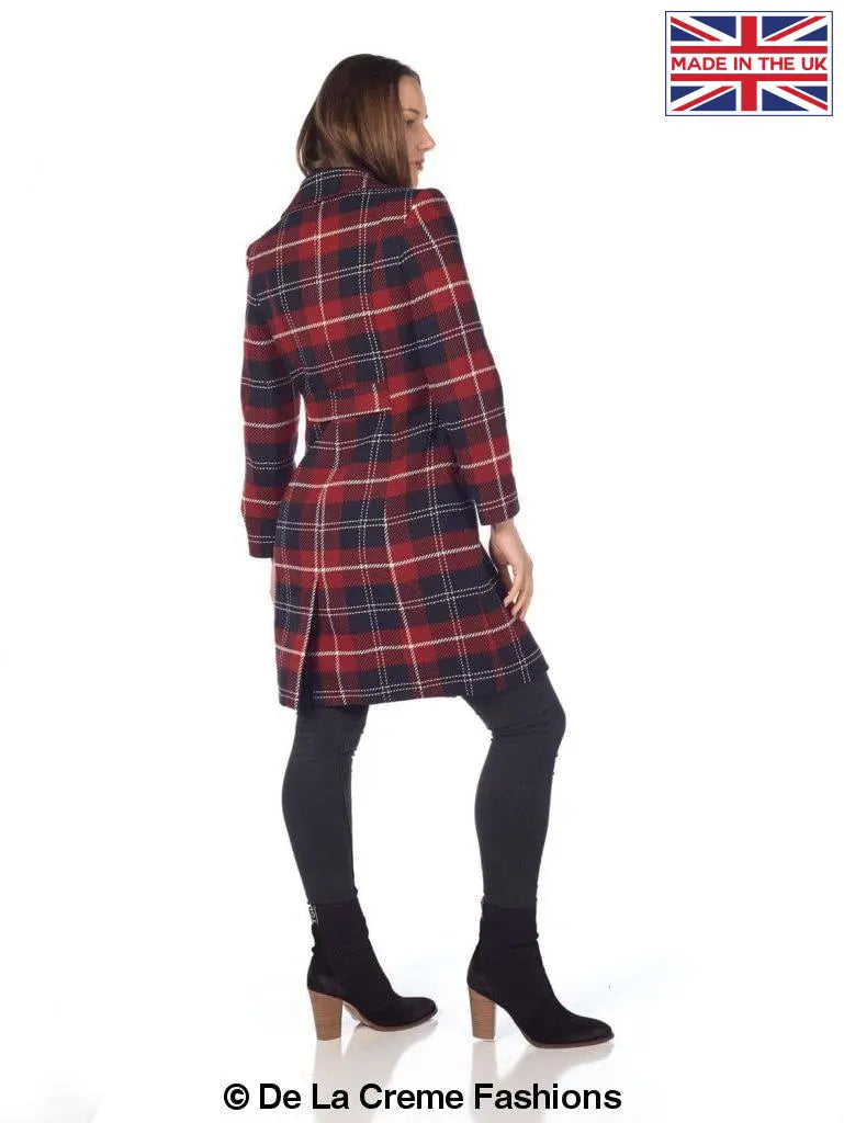 De La Creme - Womens Tartan Check Double Breasted Coat