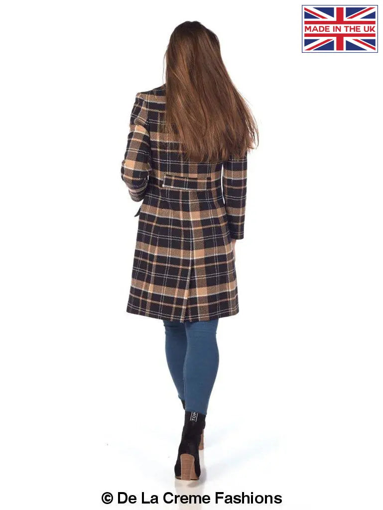 De La Creme - Womens Tartan Check Double Breasted Coat